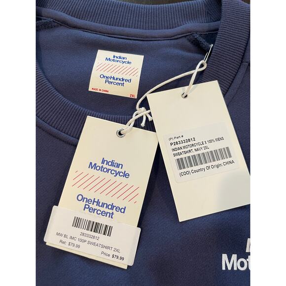 Indian Motorcycle One Hundred Percent Navy Crewneck Sweatshirt 2XL - Picture 5 of 7